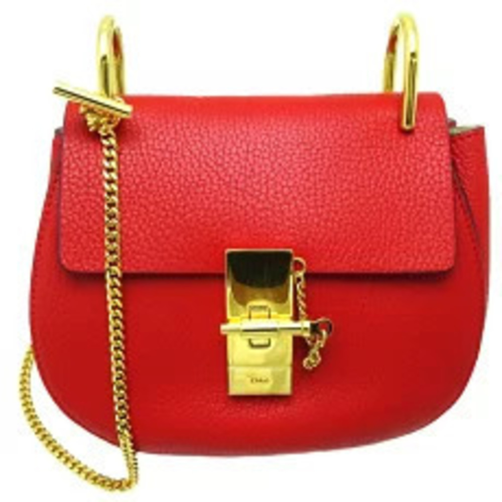 Chloe Drew Chain Shoulder Bag Leather Red